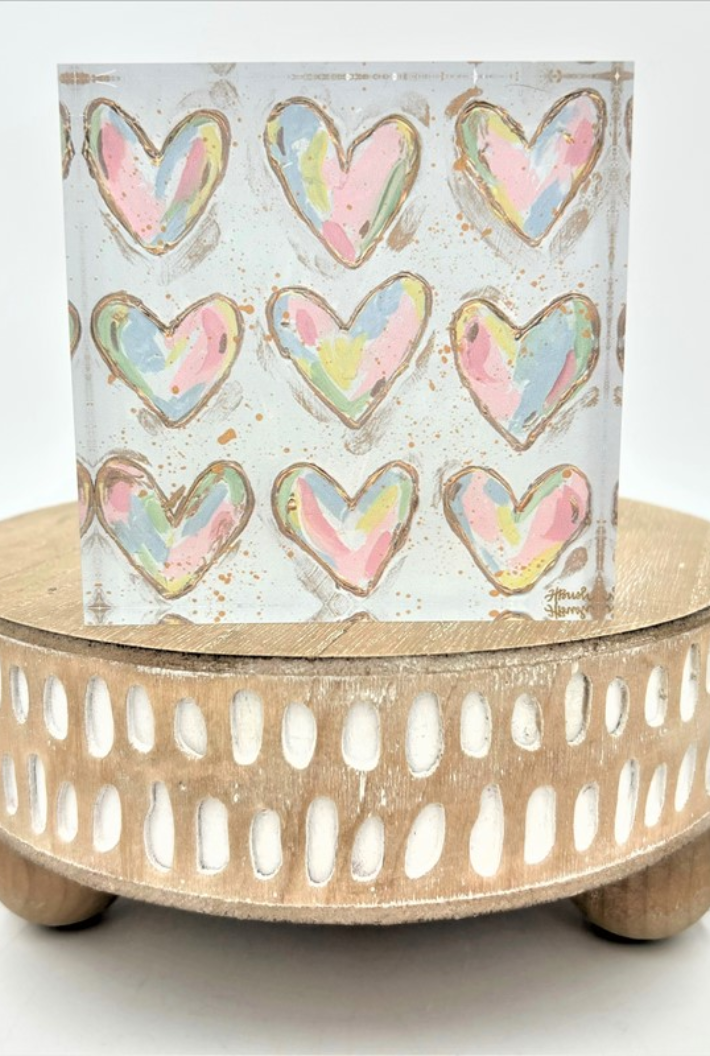 Acrylic Block Sign Pastel Hearts