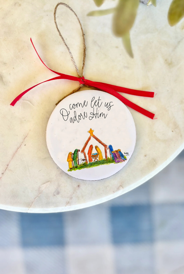 Happy by Rachel Wood Enamel Ornament