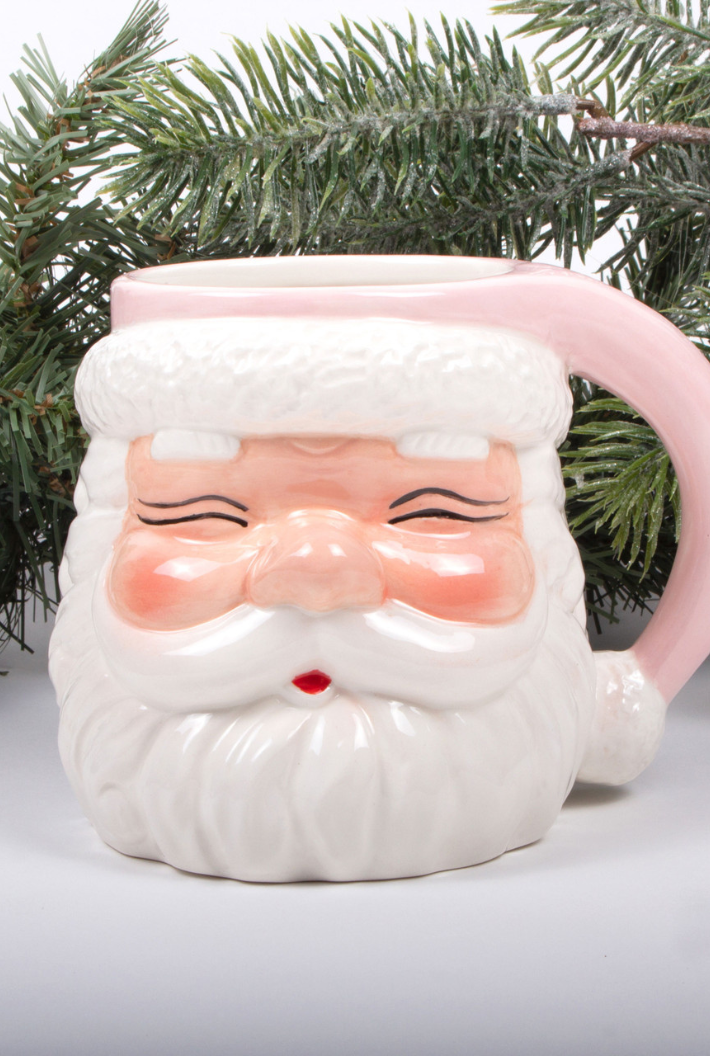 Pink Ceramic Santa Mug