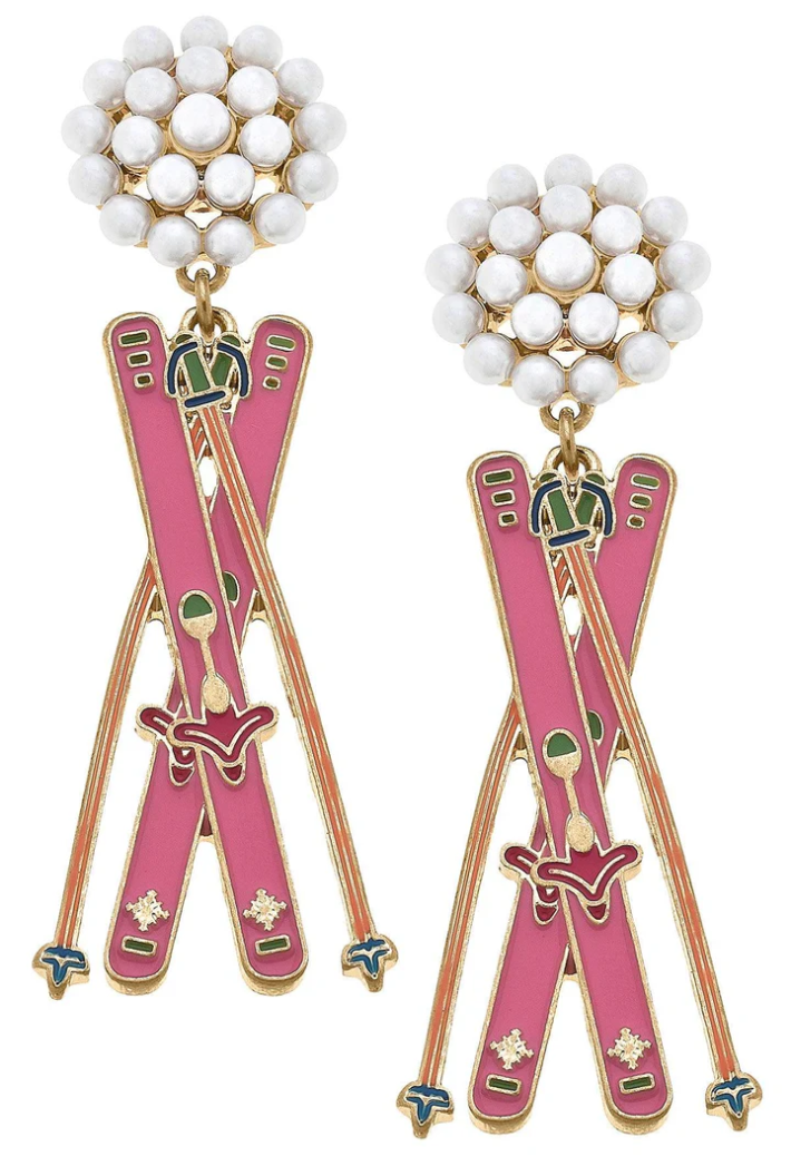 Aspen Ski Pearl Cluster Enamel Earrings