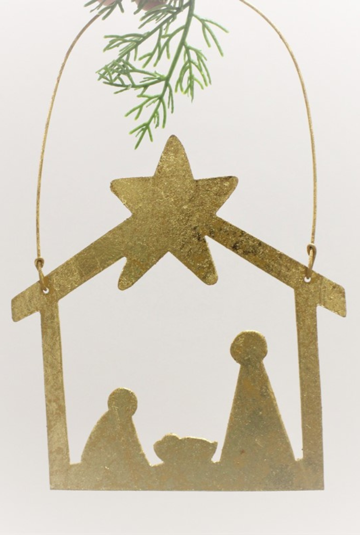 Gold nativity ornament