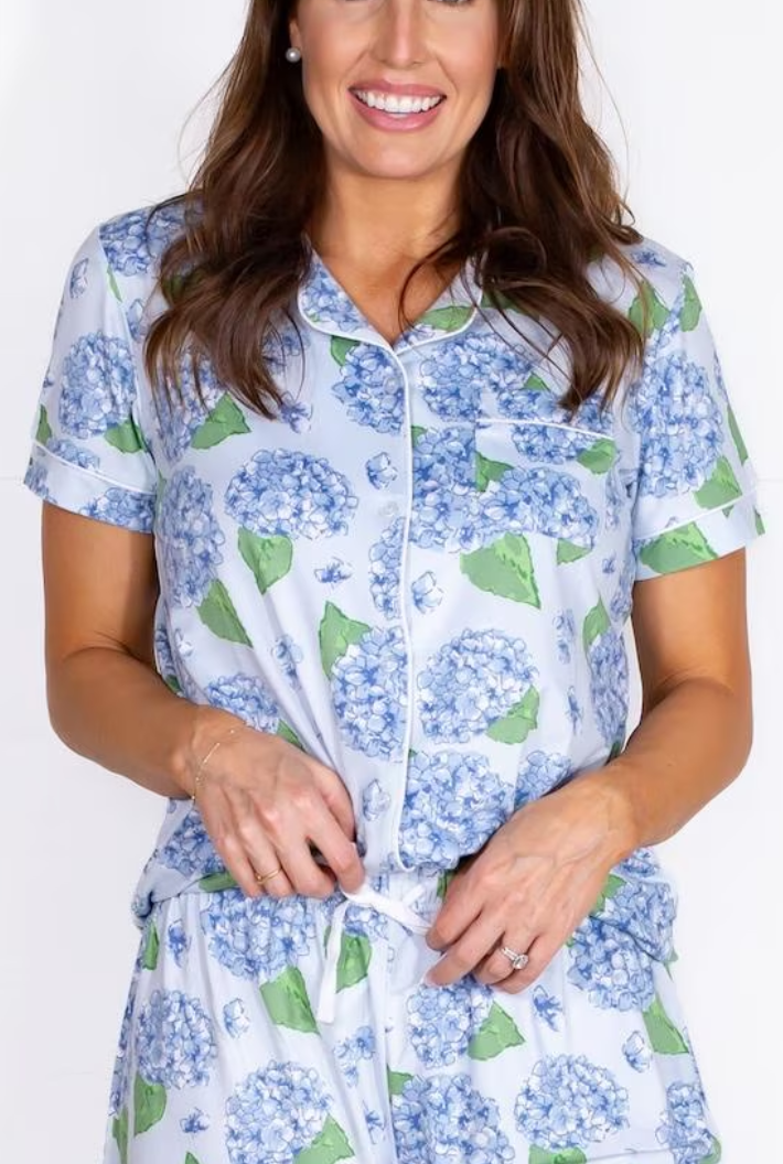 Hydrangea Short Sleeve Button Up Sleep Shirt
