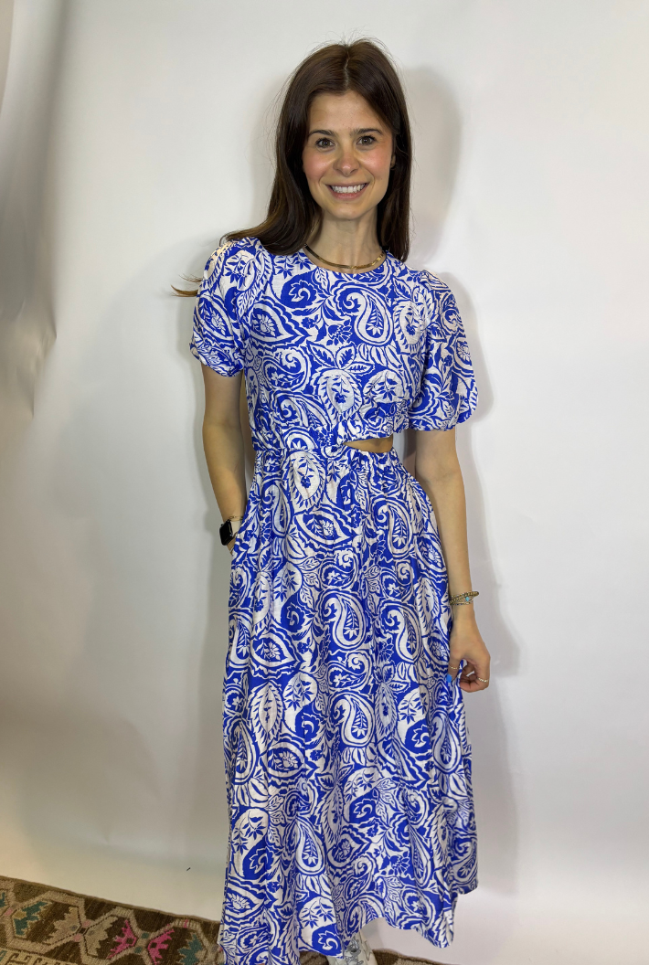 Athena Blue Paisley Cut-Out Dress