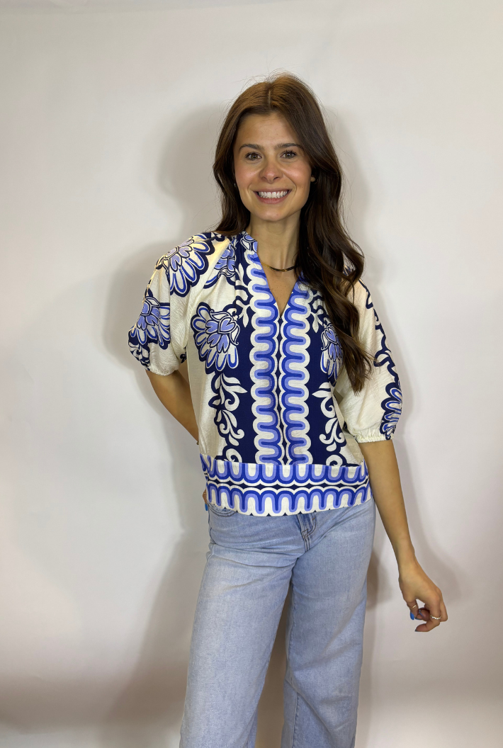 Blue Flower Balloon Top