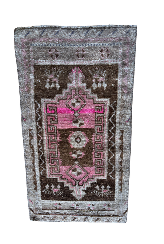 Turkish Mini Rug 2x3- Brown& Pink