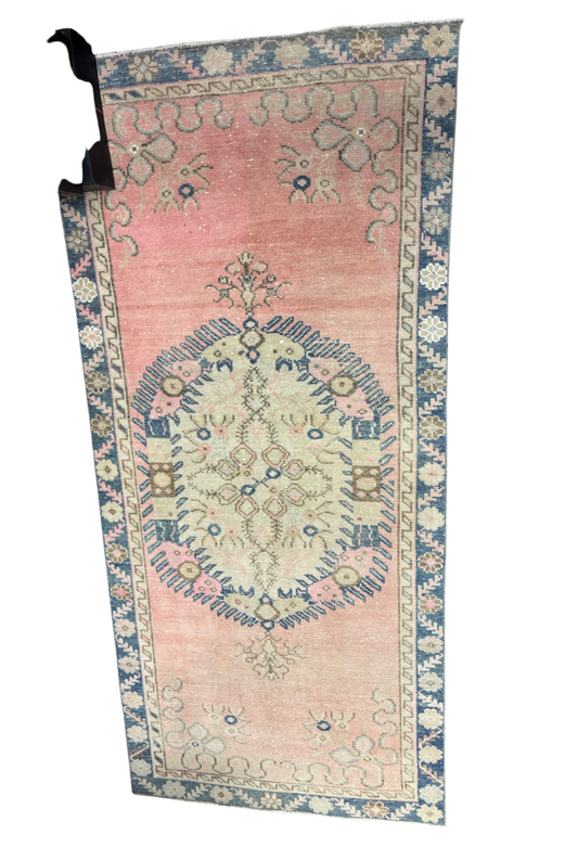 Turkish Rug 3x6.5- Blue & Pink