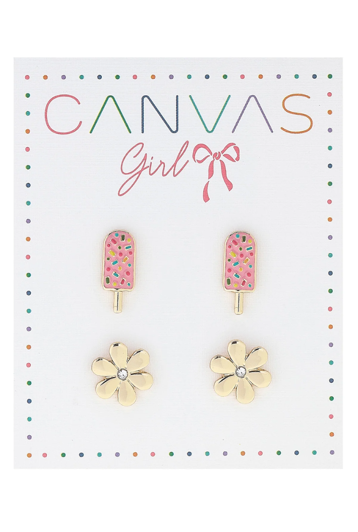 Lena Popsicle & Tiny Rhinestone Flower Stud