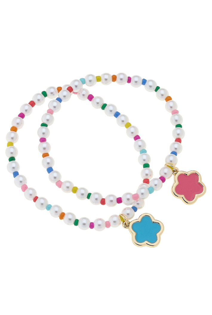 Luna Rainbow Pearl Children's Stretch Bracelet Set of 2