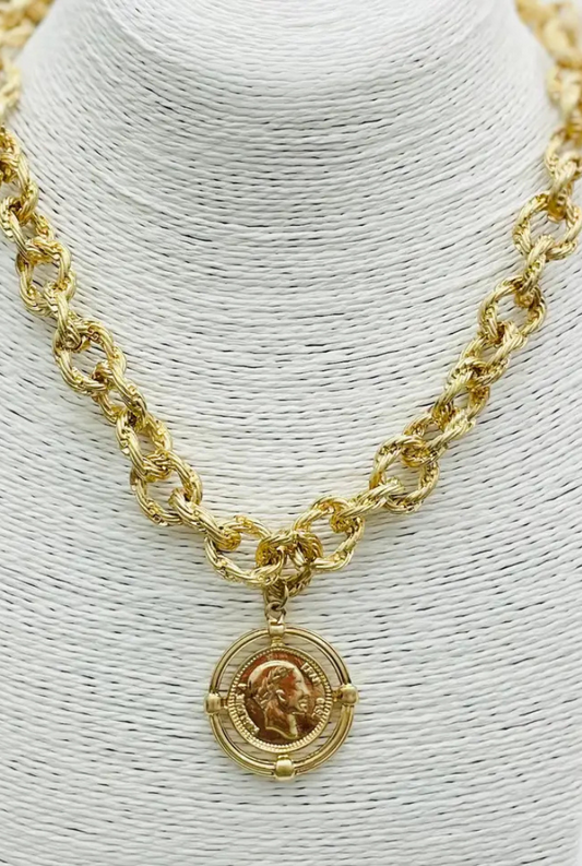 Twisted Link Coin Necklace