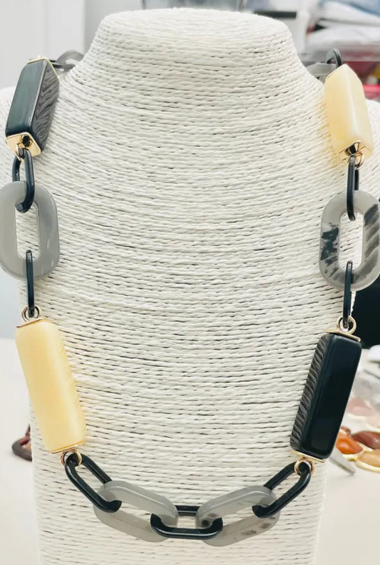 Long Block & Link Necklace