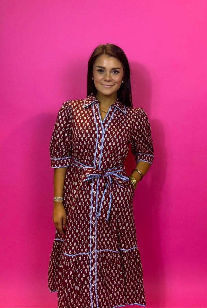 Burgundy Diamonds Midi Dress