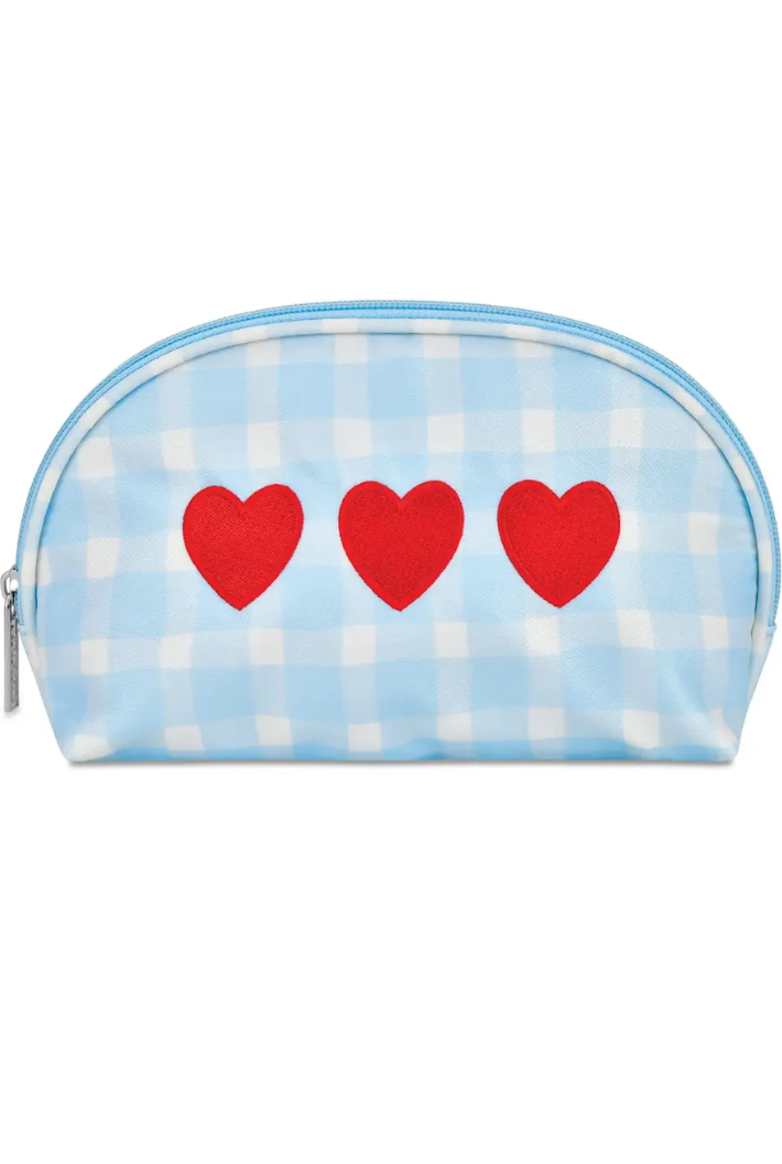 Gingham Hearts Oval Cosmetic Bag
