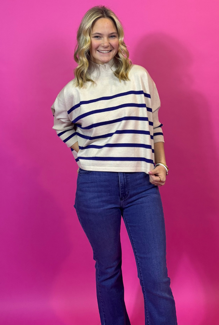 Aja Navy/ Ecru Stripe Top