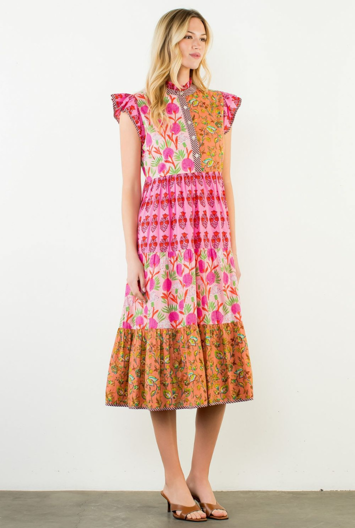 Flutter Sleeve Patchwork Dress