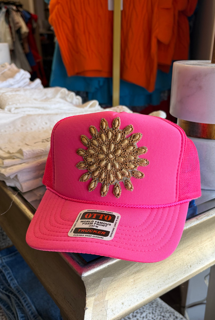 Sunburst Wooden Bead Trucker Hat
