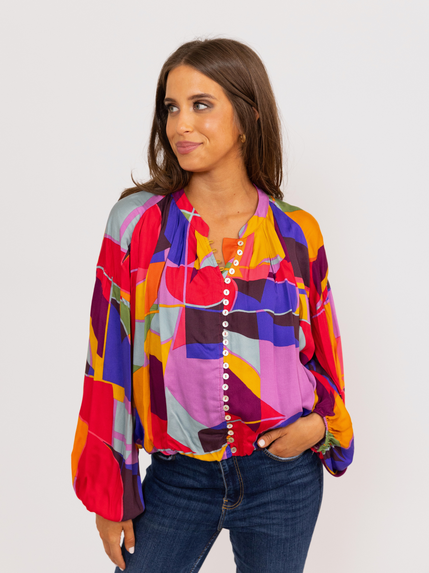 Color Block Button Up