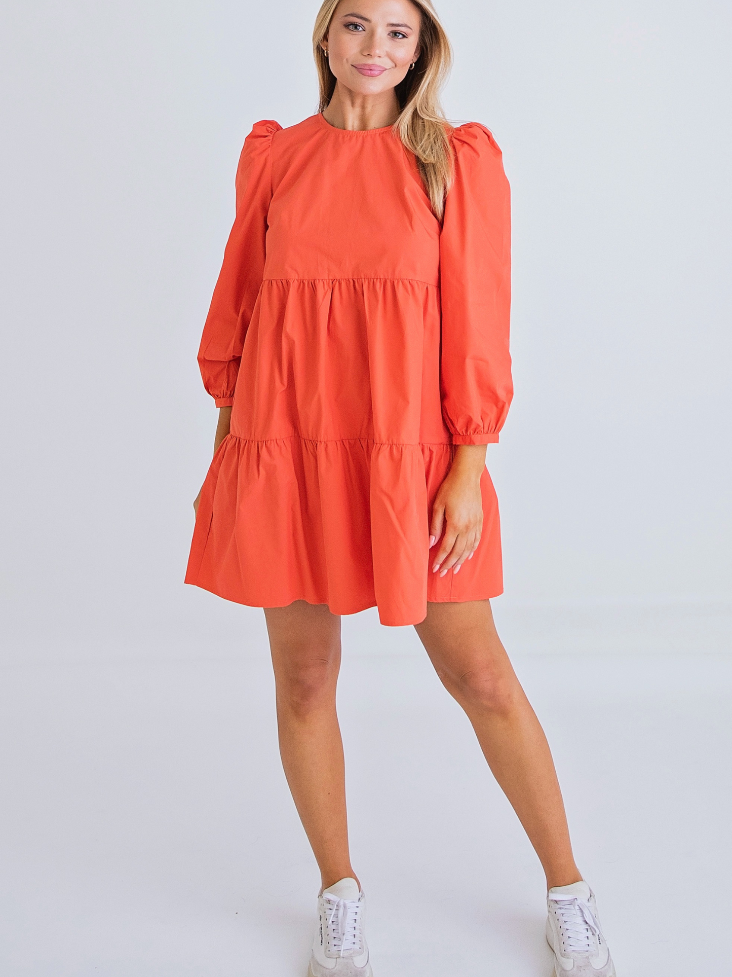 Orange Basic Dress Long Sleeve
