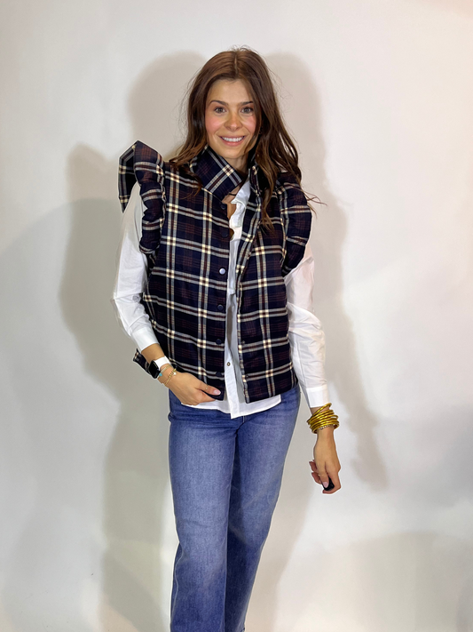 Plaid Ruffle Puffer Vest