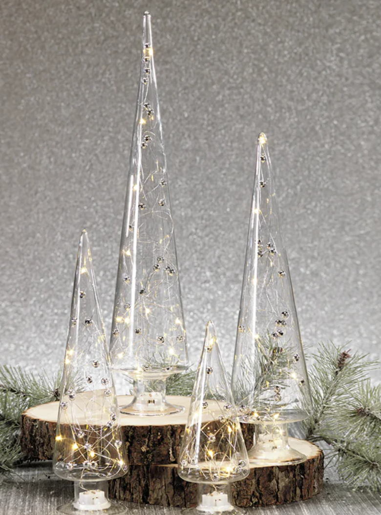 Silver Bead Glass LED Tree