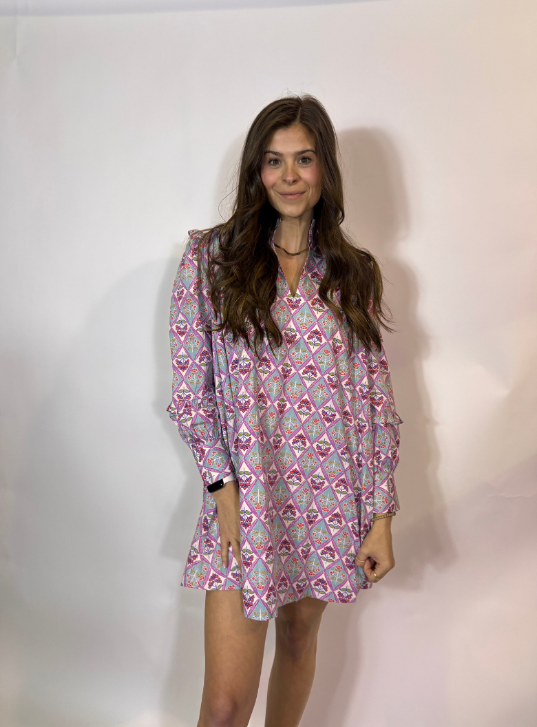 Paris Floral V Neck Dress