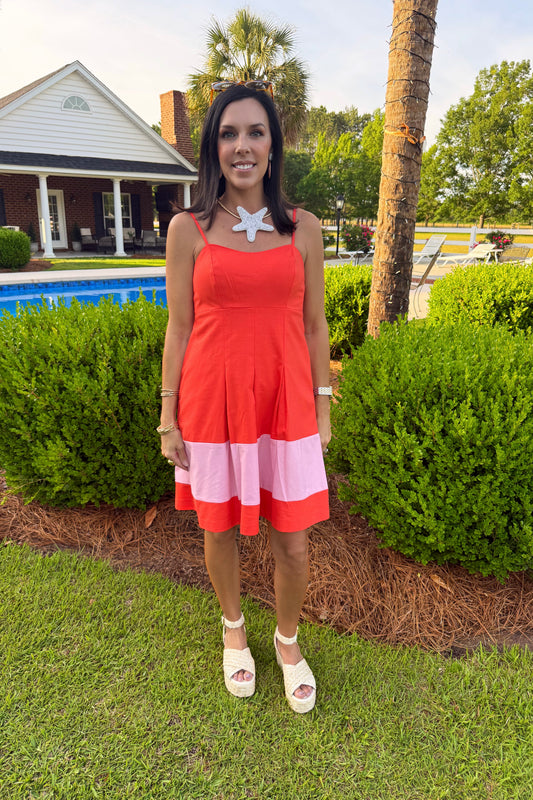 Pleated Block Dress