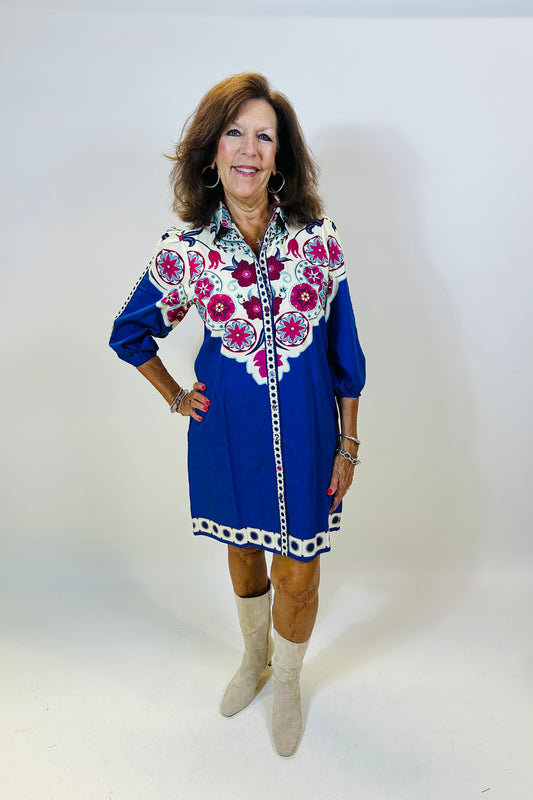 Ava Cobalt Florals Dress