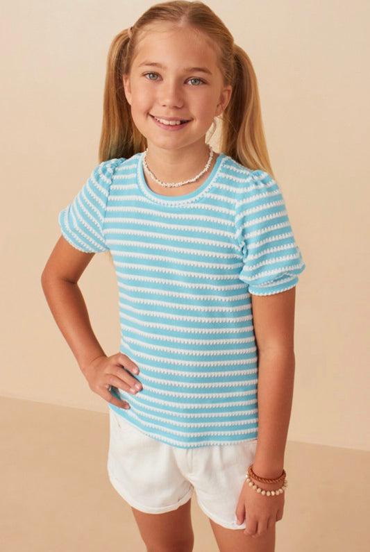 Textured Puff Top, Turq