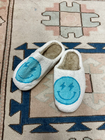 Smiley Face Slippers, Turquoise