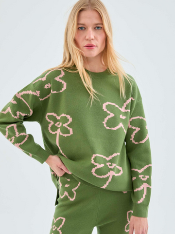 Green Flower Sweater
