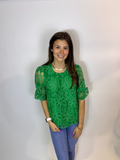 Green Flower Lace Top