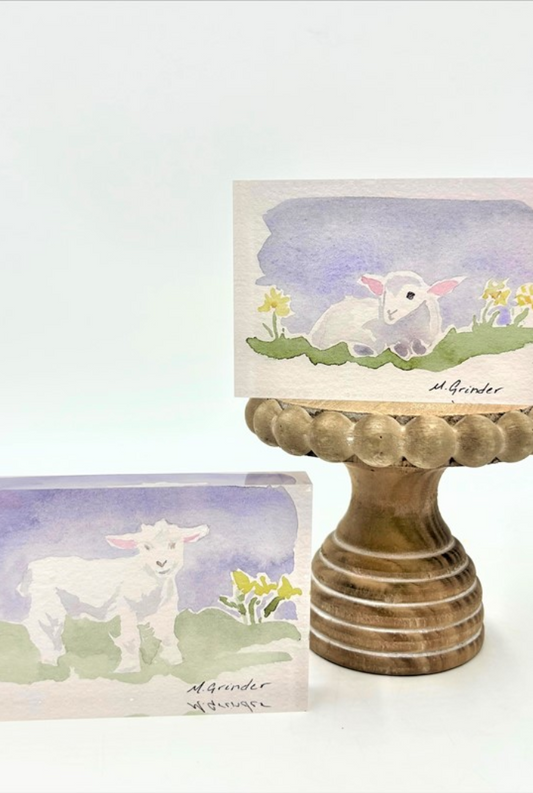 Watercolor Lamb Acrylic Block Sign