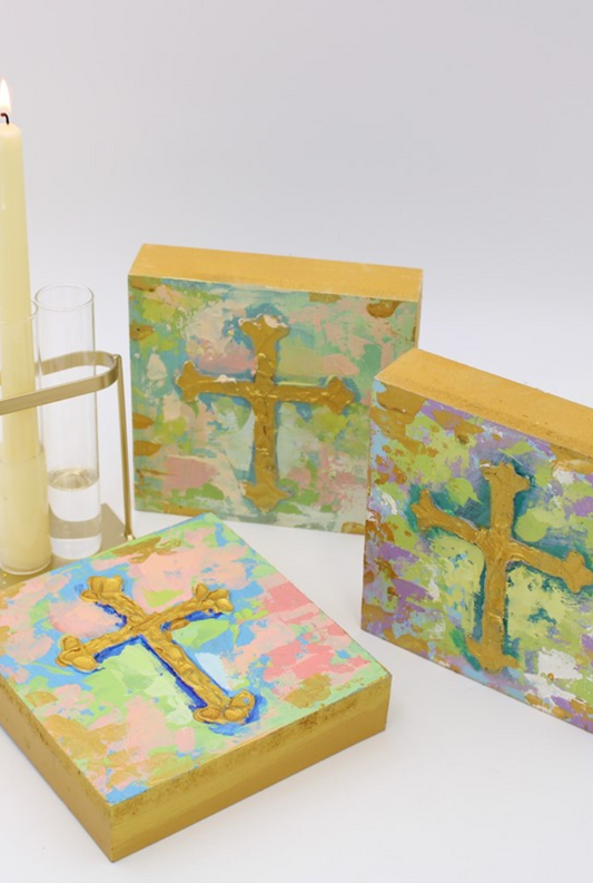 Handpainted Cross Wood Box Sign