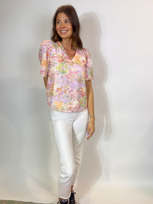 Watercolor Evelet Top