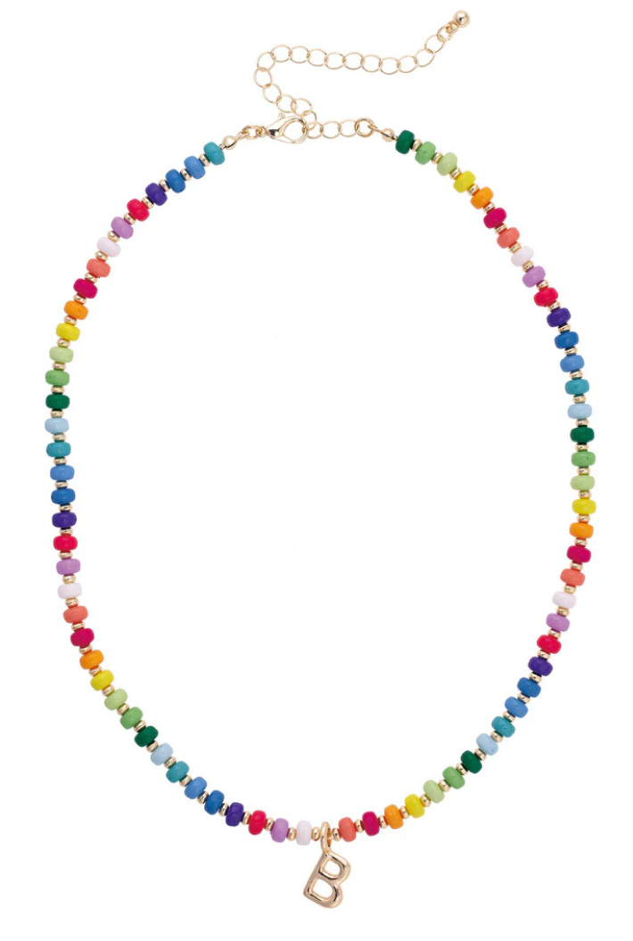 Ruthie Rainbow Beaded Mini Initial Necklace