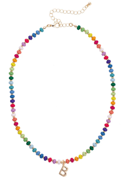 Ruthie Rainbow Beaded Mini Initial Necklace