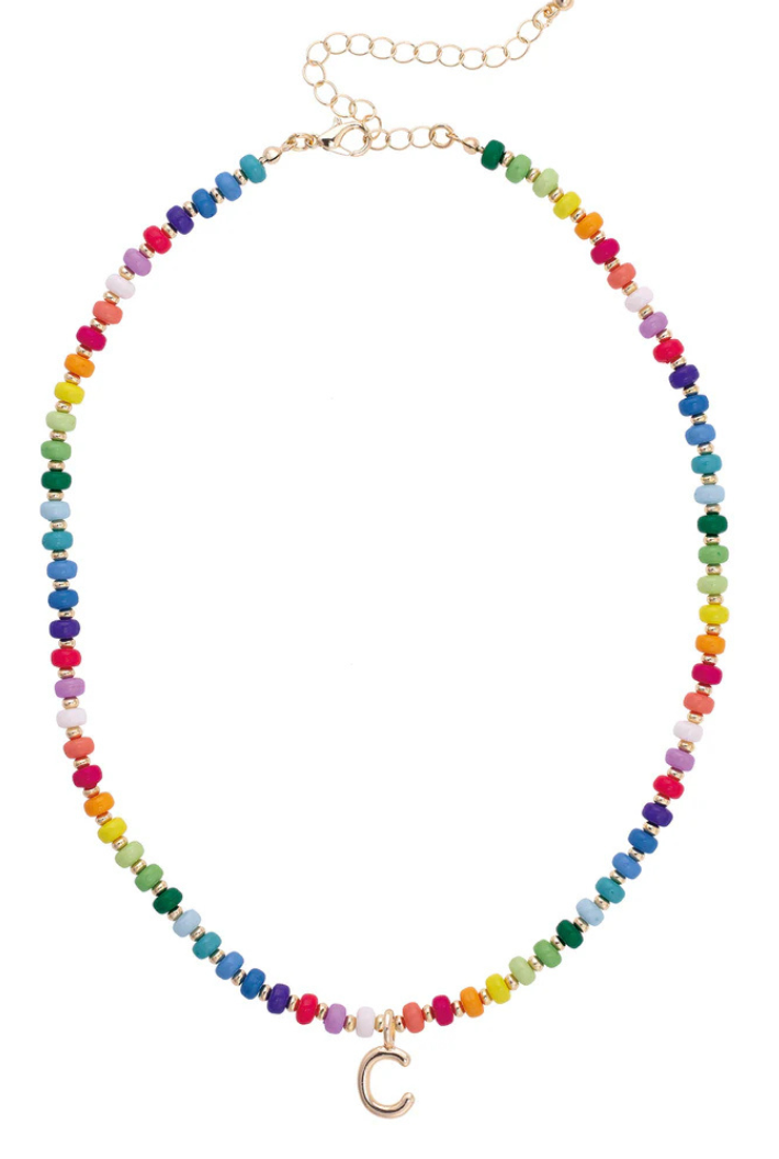 Ruthie Rainbow Beaded Mini Initial Necklace