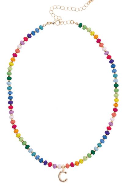 Ruthie Rainbow Beaded Mini Initial Necklace