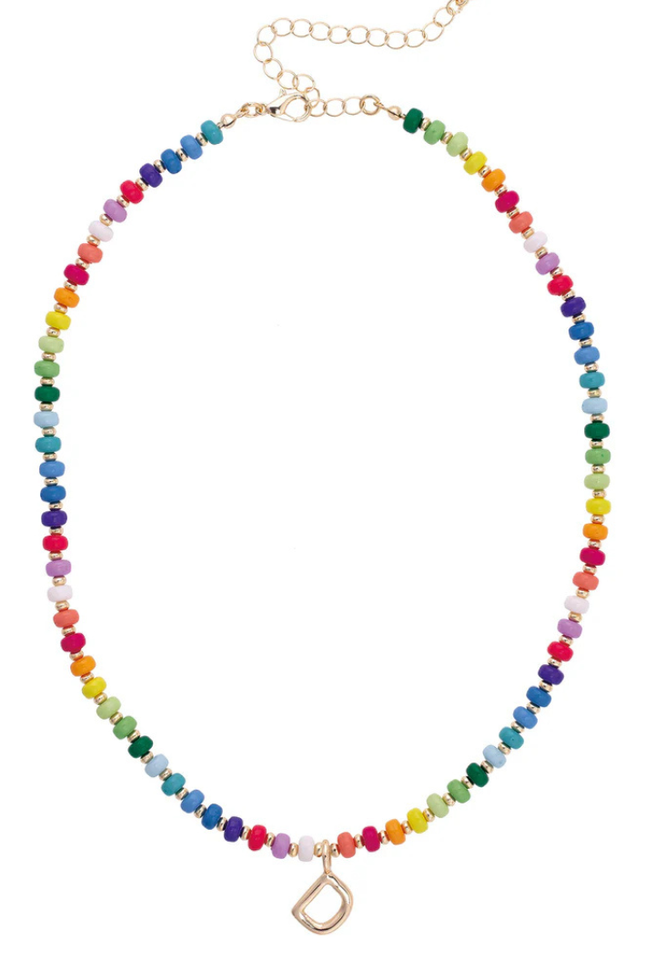 Ruthie Rainbow Beaded Mini Initial Necklace