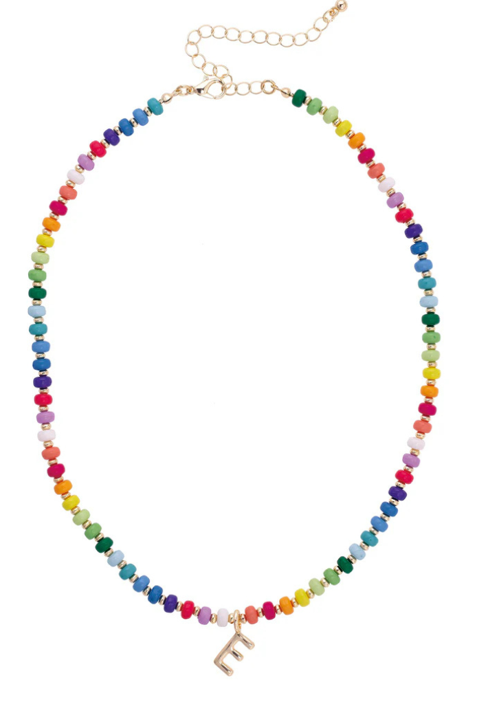 Ruthie Rainbow Beaded Mini Initial Necklace