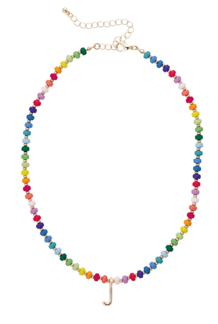 Ruthie Rainbow Beaded Mini Initial Necklace