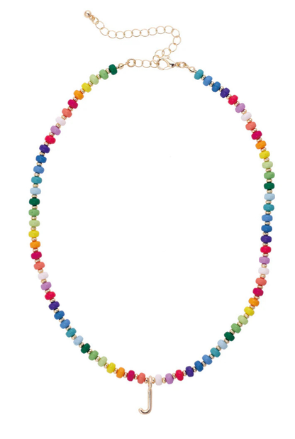 Ruthie Rainbow Beaded Mini Initial Necklace