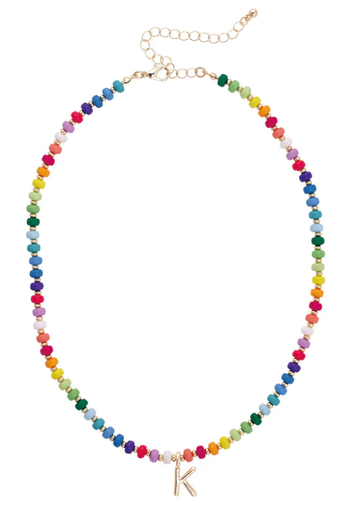 Ruthie Rainbow Beaded Mini Initial Necklace