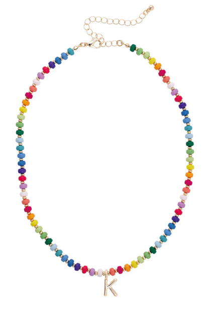 Ruthie Rainbow Beaded Mini Initial Necklace