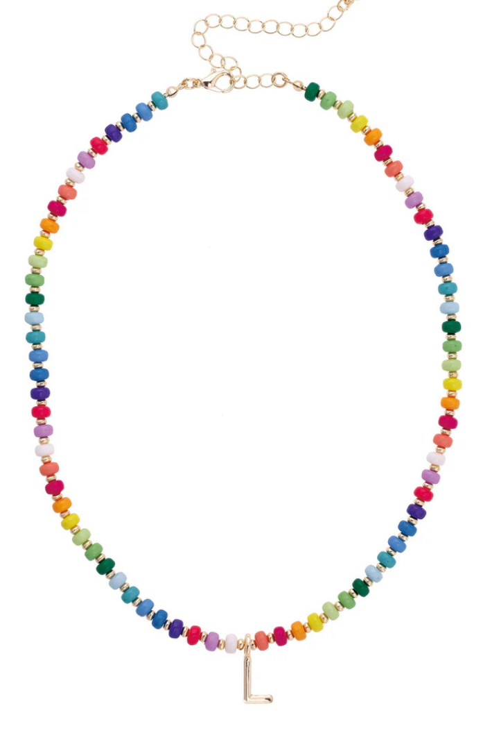 Ruthie Rainbow Beaded Mini Initial Necklace