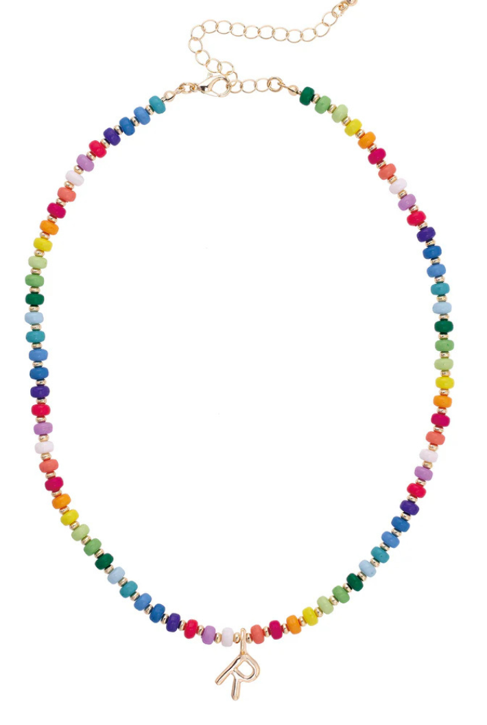 Ruthie Rainbow Beaded Mini Initial Necklace