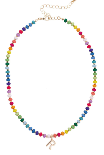 Ruthie Rainbow Beaded Mini Initial Necklace