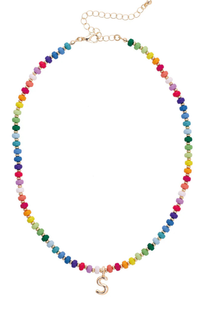 Ruthie Rainbow Beaded Mini Initial Necklace
