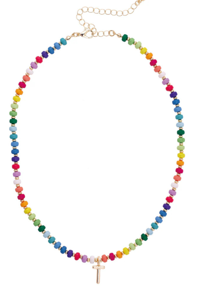 Ruthie Rainbow Beaded Mini Initial Necklace