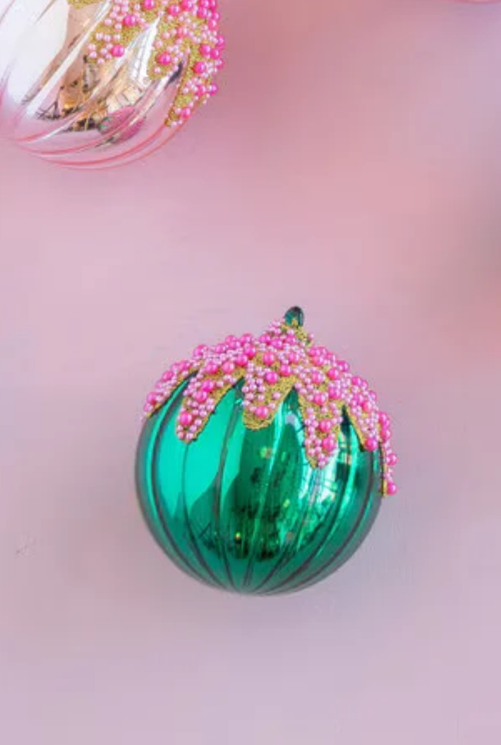 Fluted Pave Ball Ornaments