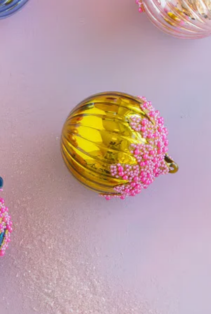 Fluted Pave Ball Ornaments